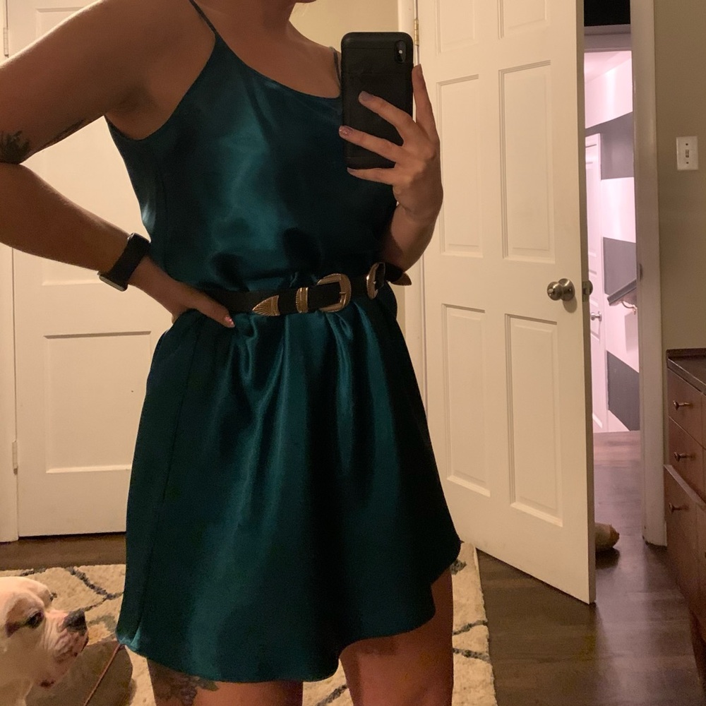Teal spaghetti strap satin dress Large